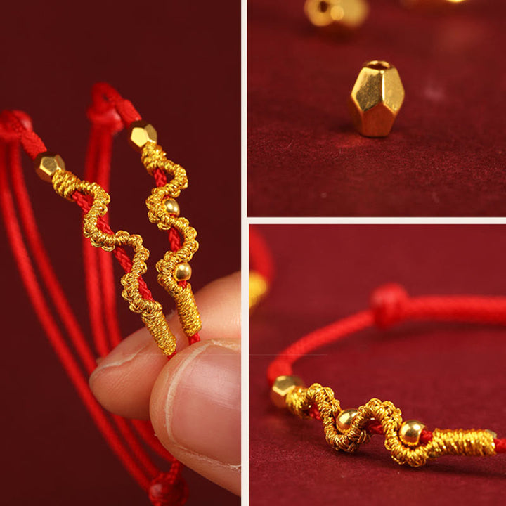 Buddha Stones 999 Oro Anno del Serpente Fatto a Mano Fortuna Forza Braccialetto Intrecciato Cavigliera