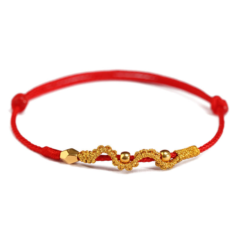 Buddha Stones 999 Oro Anno del Serpente Fatto a Mano Fortuna Forza Braccialetto Intrecciato Cavigliera