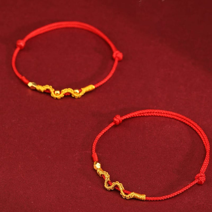 Buddha Stones 999 Oro Anno del Serpente Fatto a Mano Fortuna Forza Braccialetto Intrecciato Cavigliera