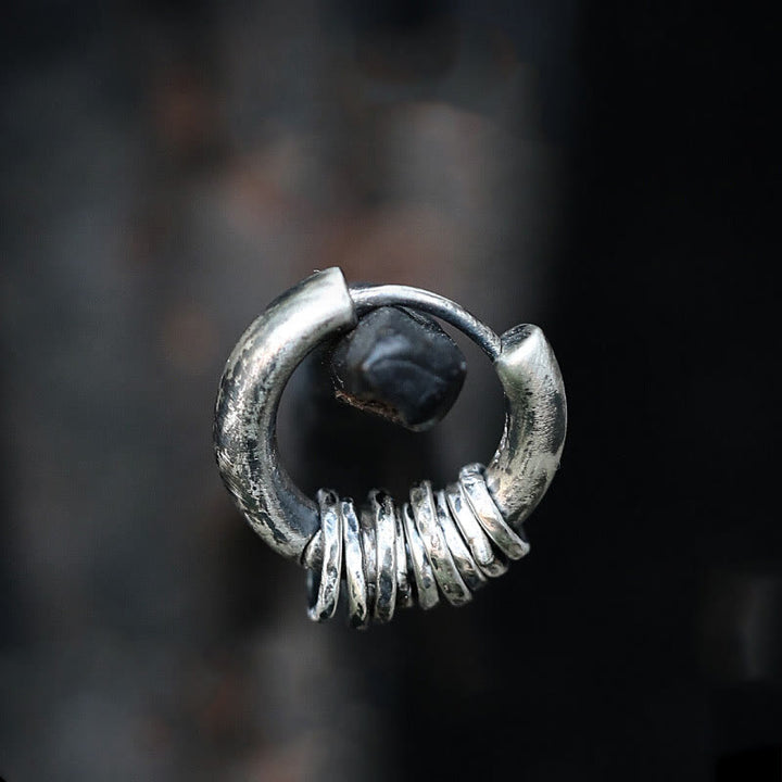 Orecchini di protezione in argento sterling 925 Buddha Stones martellati a mano
