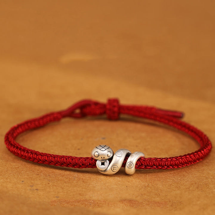 Bracciale intrecciato con protezione per monete in rame fatto a mano con Buddha Stones in argento sterling 999 Anno del serpente