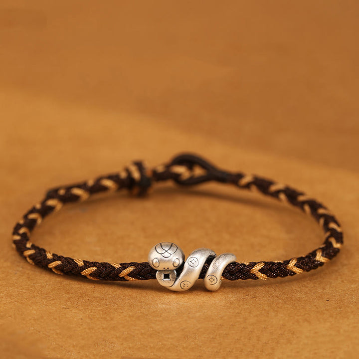 Bracciale intrecciato con protezione per monete in rame fatto a mano con Buddha Stones in argento sterling 999 Anno del serpente