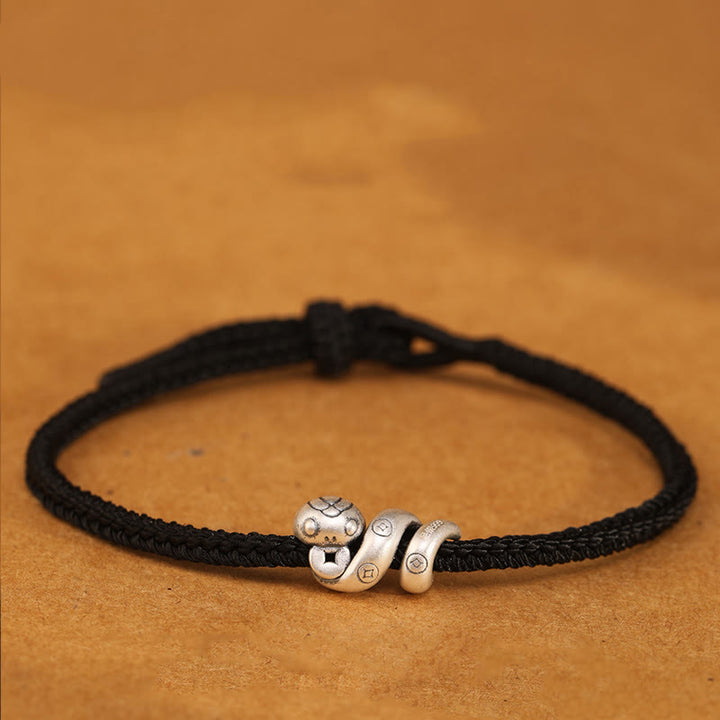 Bracciale intrecciato con protezione per monete in rame fatto a mano con Buddha Stones in argento sterling 999 Anno del serpente