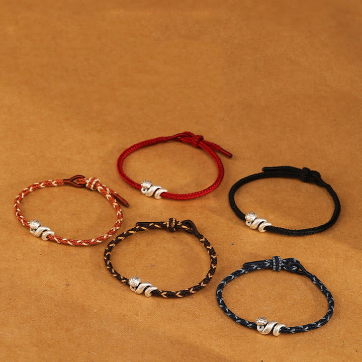 Bracciale intrecciato con protezione per monete in rame fatto a mano con Buddha Stones in argento sterling 999 Anno del serpente