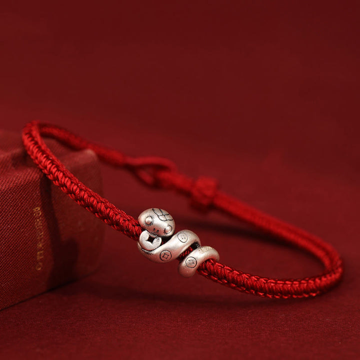 Bracciale intrecciato con protezione per monete in rame fatto a mano con Buddha Stones in argento sterling 999 Anno del serpente