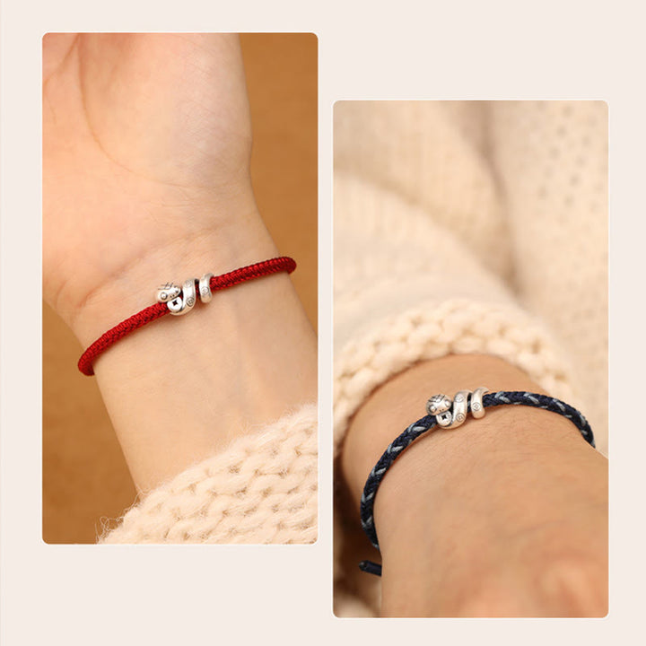 Bracciale intrecciato con protezione per monete in rame fatto a mano con Buddha Stones in argento sterling 999 Anno del serpente