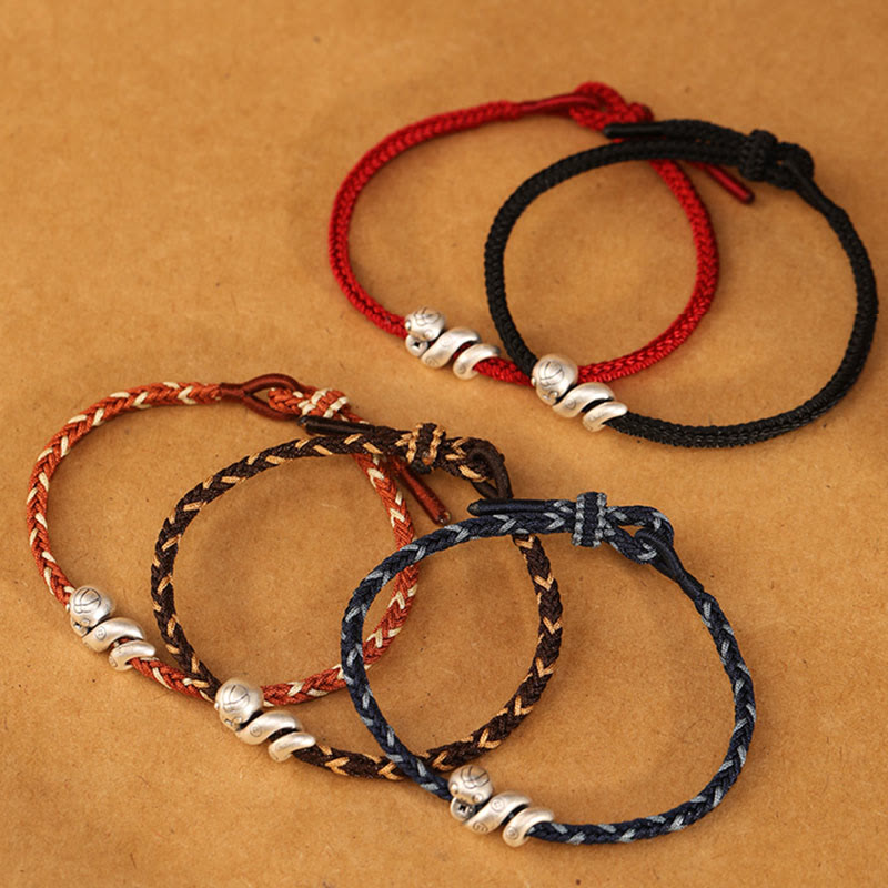 Bracciale intrecciato con protezione per monete in rame fatto a mano con Buddha Stones in argento sterling 999 Anno del serpente
