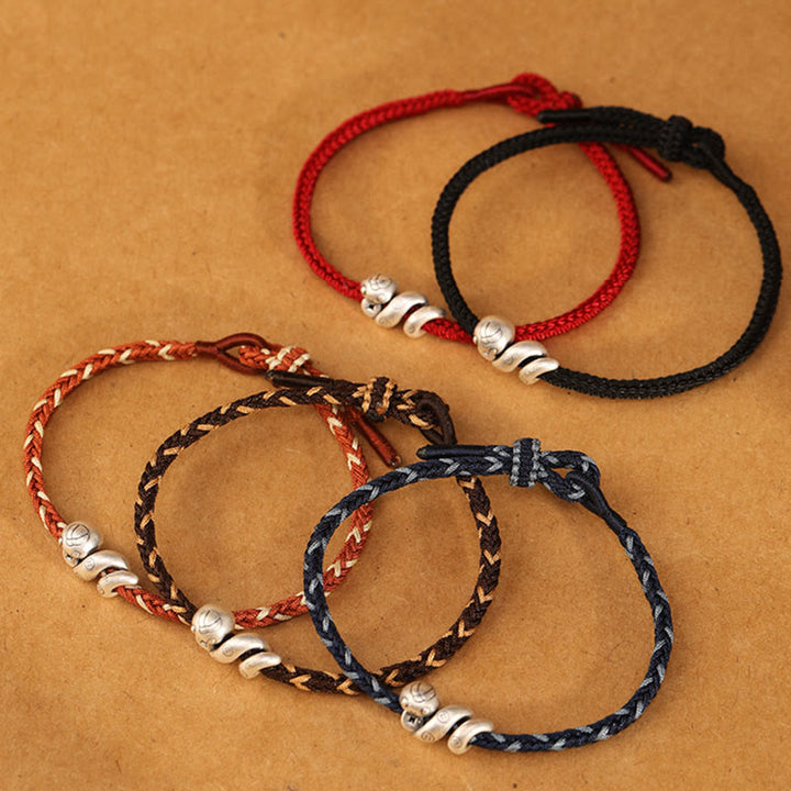 Bracciale intrecciato con protezione per monete in rame fatto a mano con Buddha Stones in argento sterling 999 Anno del serpente