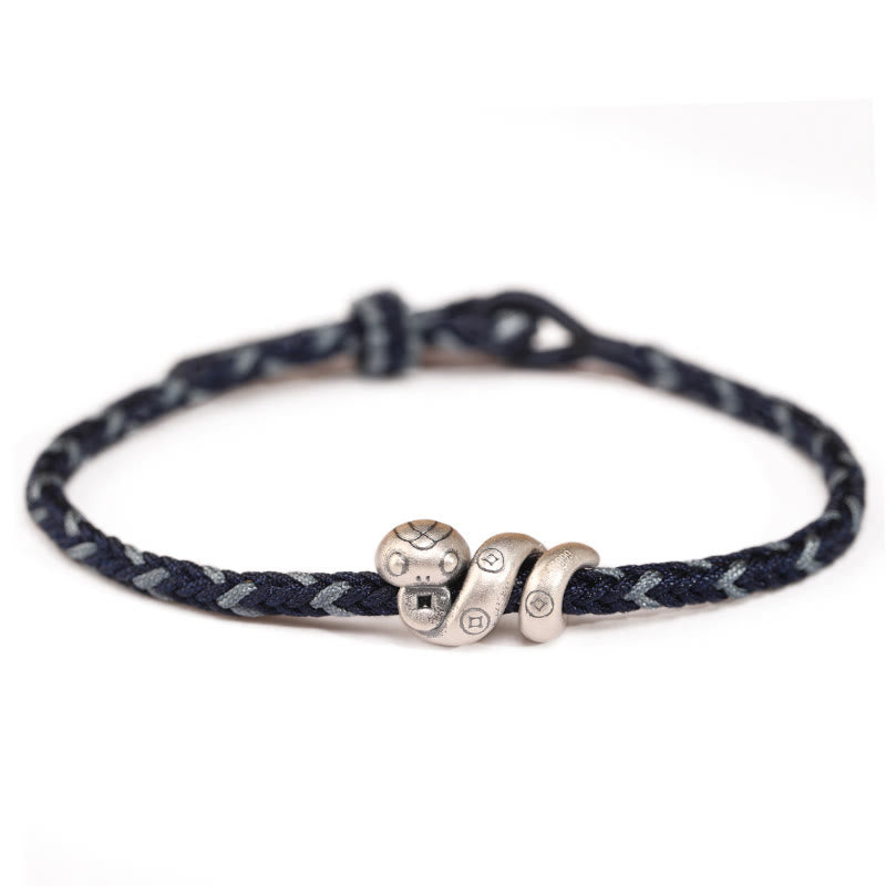 Bracciale intrecciato con protezione per monete in rame fatto a mano con Buddha Stones in argento sterling 999 Anno del serpente