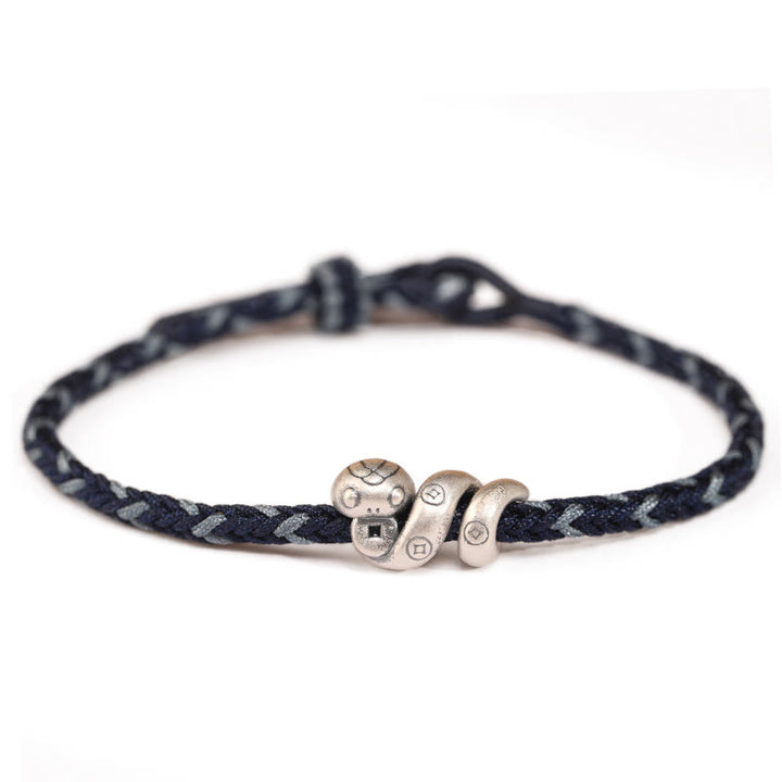 Bracciale intrecciato con protezione per monete in rame fatto a mano con Buddha Stones in argento sterling 999 Anno del serpente