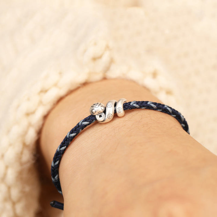 Bracciale intrecciato con protezione per monete in rame fatto a mano con Buddha Stones in argento sterling 999 Anno del serpente