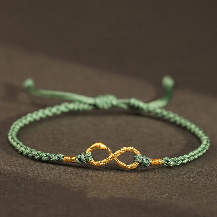 Buddha Stones 999 Oro Anno del Serpente Eterno Nodo Infinito Braccialetto Fatto a Mano della Fortuna