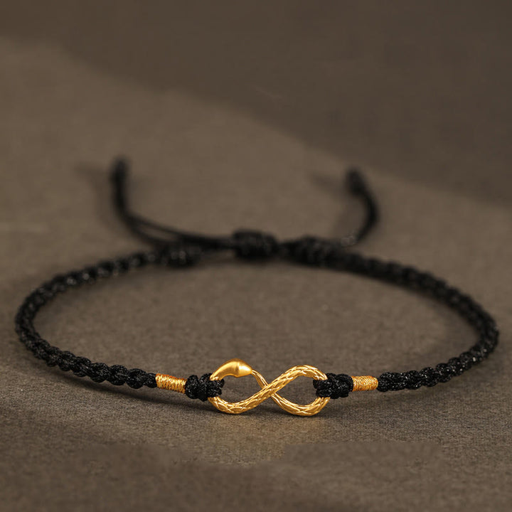 Buddha Stones 999 Oro Anno del Serpente Eterno Nodo Infinito Braccialetto Fatto a Mano della Fortuna