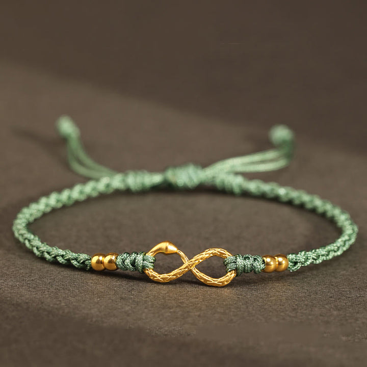 Buddha Stones 999 Oro Anno del Serpente Eterno Nodo Infinito Braccialetto Fatto a Mano della Fortuna