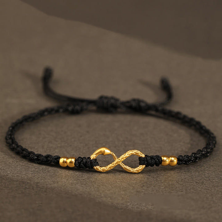 Buddha Stones 999 Oro Anno del Serpente Eterno Nodo Infinito Braccialetto Fatto a Mano della Fortuna