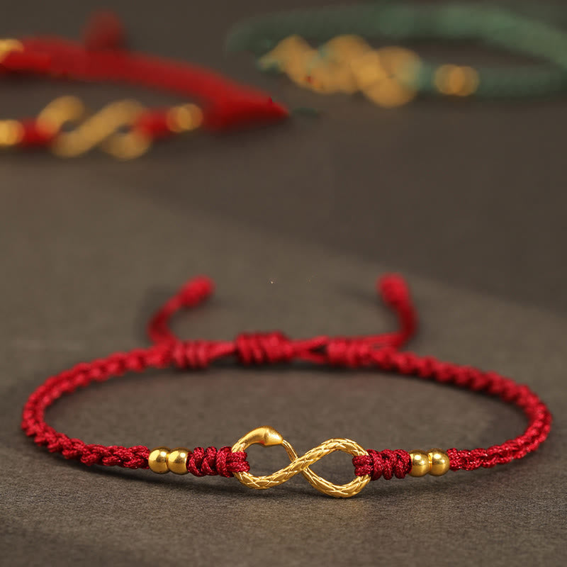 Buddha Stones 999 Oro Anno del Serpente Eterno Nodo Infinito Braccialetto Fatto a Mano della Fortuna