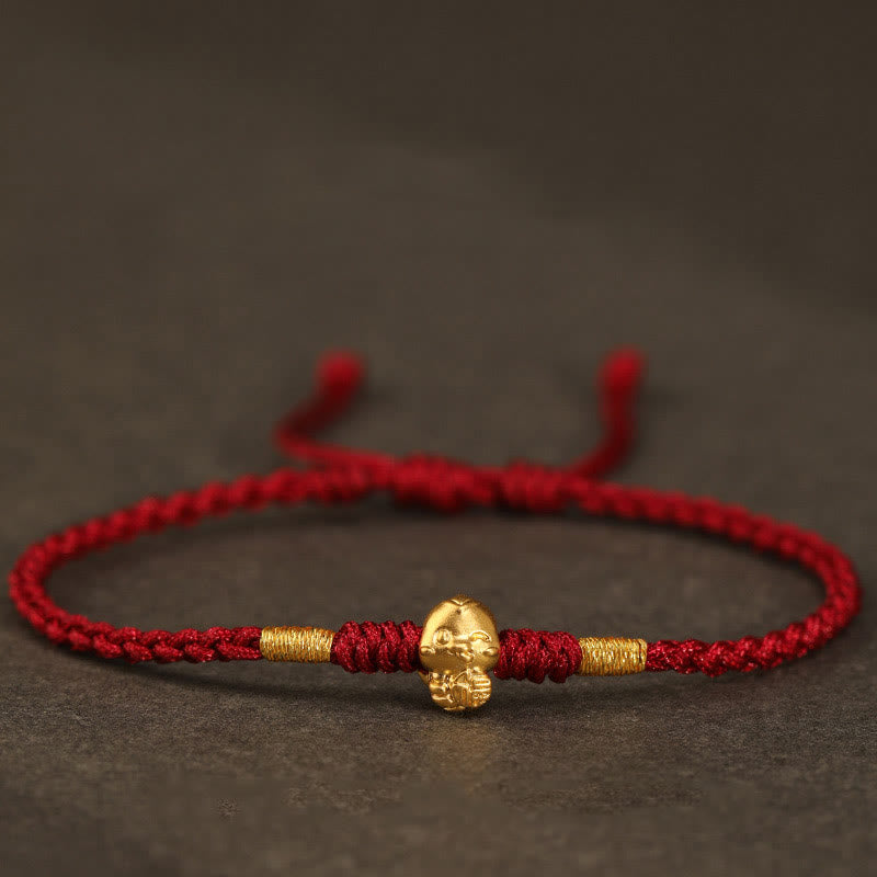 Buddha Stones 999 Oro Anno del Serpente Fatto a Mano Fu Personaggio Moneta di Rame Braccialetto della Fortuna