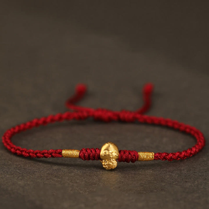 Buddha Stones 999 Oro Anno del Serpente Fatto a Mano Fu Personaggio Moneta di Rame Braccialetto della Fortuna