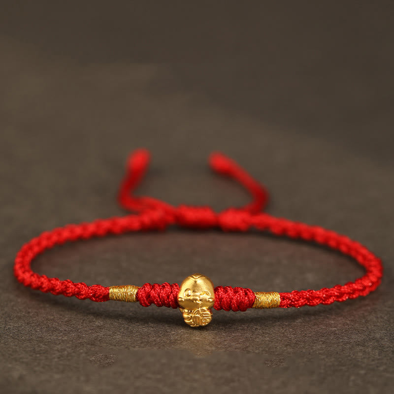 Buddha Stones 999 Oro Anno del Serpente Fatto a Mano Fu Personaggio Moneta di Rame Braccialetto della Fortuna
