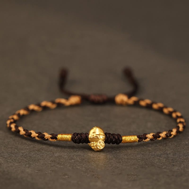 Buddha Stones 999 Oro Anno del Serpente Fatto a Mano Fu Personaggio Moneta di Rame Braccialetto della Fortuna