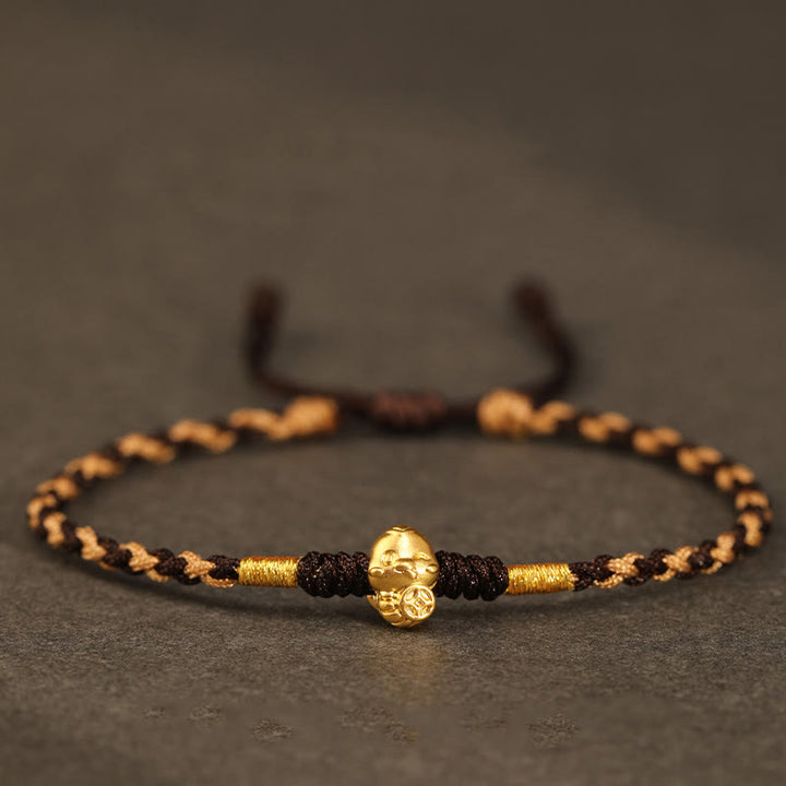 Buddha Stones 999 Oro Anno del Serpente Fatto a Mano Fu Personaggio Moneta di Rame Braccialetto della Fortuna