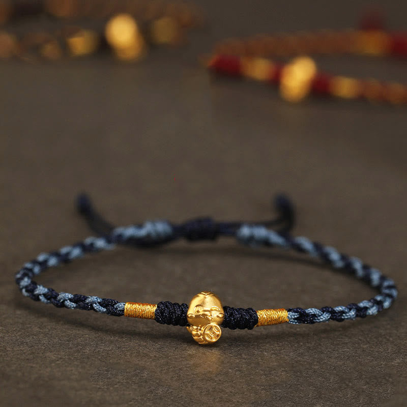 Buddha Stones 999 Oro Anno del Serpente Fatto a Mano Fu Personaggio Moneta di Rame Braccialetto della Fortuna