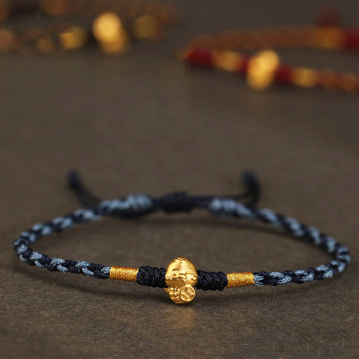 Buddha Stones 999 Oro Anno del Serpente Fatto a Mano Fu Personaggio Moneta di Rame Braccialetto della Fortuna