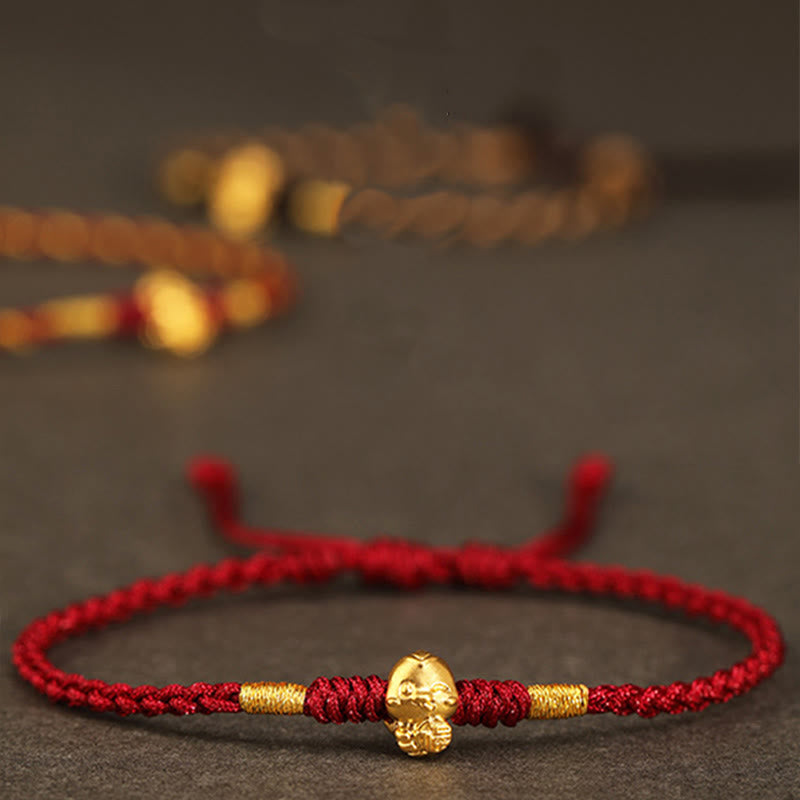 Buddha Stones 999 Oro Anno del Serpente Fatto a Mano Fu Personaggio Moneta di Rame Braccialetto della Fortuna