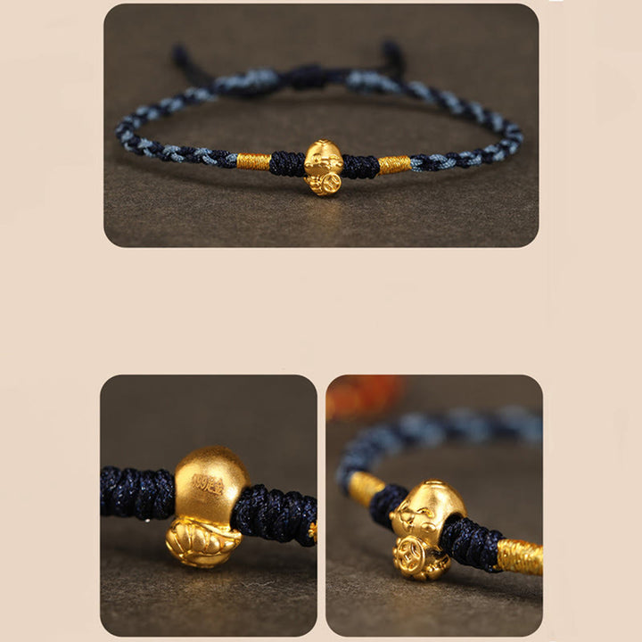 Buddha Stones 999 Oro Anno del Serpente Fatto a Mano Fu Personaggio Moneta di Rame Braccialetto della Fortuna