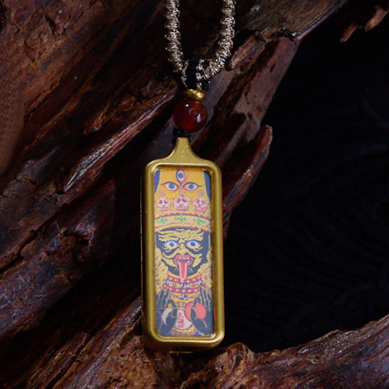 Collana con ciondolo Thangka Calma dipinta a mano, Buddha Stones Tibet Zakiram, Dio Giallo della Ricchezza, Volpe a Nove Code