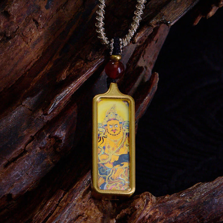 Collana con ciondolo Thangka Calma dipinta a mano, Buddha Stones Tibet Zakiram, Dio Giallo della Ricchezza, Volpe a Nove Code
