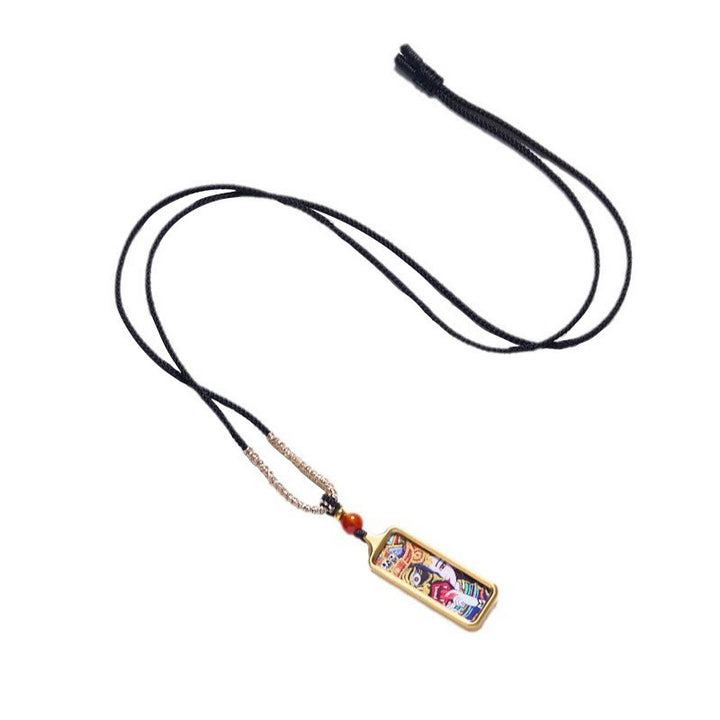 Collana con ciondolo Thangka Calma dipinta a mano, Buddha Stones Tibet Zakiram, Dio Giallo della Ricchezza, Volpe a Nove Code