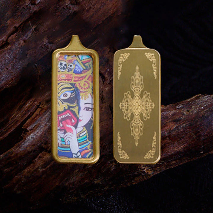 Collana con ciondolo Thangka Calma dipinta a mano, Buddha Stones Tibet Zakiram, Dio Giallo della Ricchezza, Volpe a Nove Code