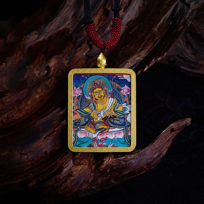 Buddha Stones, ciondolo con collana di Thangka dipinto a mano, ciondolo con zakiram tibetano, volpe a nove code, dio giallo della ricchezza - Dio Giallo della Ricchezza - image 10