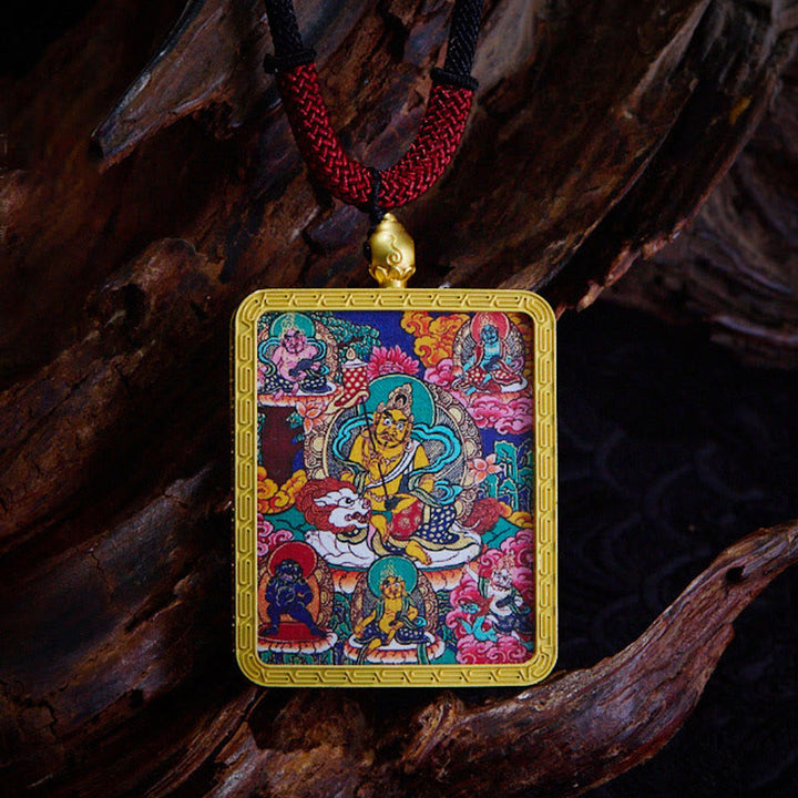 Buddha Stones, ciondolo con collana di Thangka dipinto a mano, ciondolo con zakiram tibetano, volpe a nove code, dio giallo della ricchezza - Dio della ricchezza a cinque vie - image 11