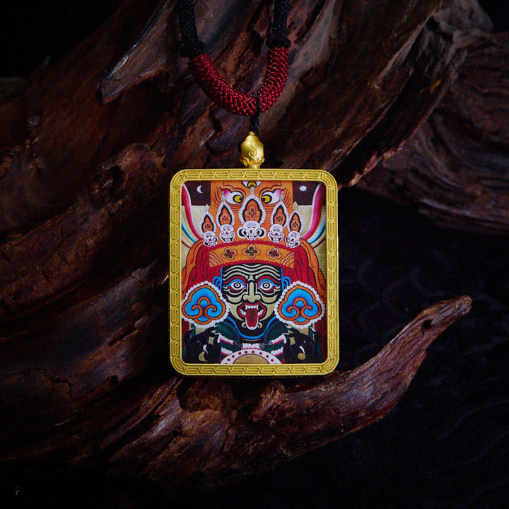 Buddha Stones, ciondolo con collana di Thangka dipinto a mano, ciondolo con zakiram tibetano, volpe a nove code, dio giallo della ricchezza - Zakiram Orange - image 15