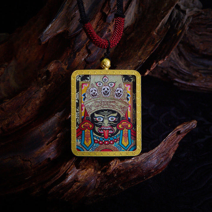 Buddha Stones, ciondolo con collana di Thangka dipinto a mano, ciondolo con zakiram tibetano, volpe a nove code, dio giallo della ricchezza - Zakiram Blue - image 18