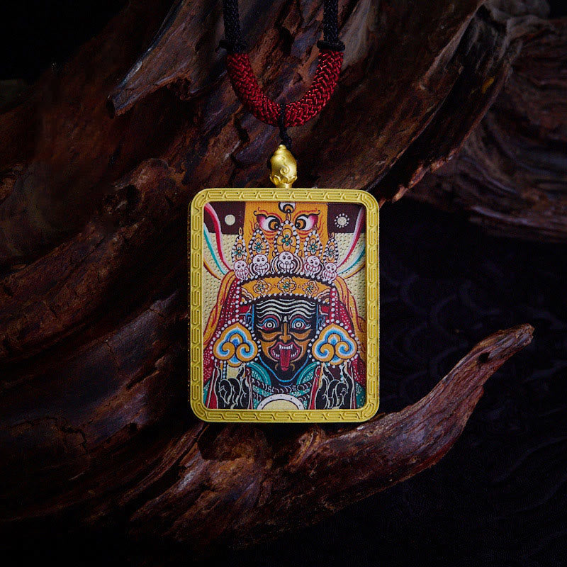Buddha Stones, ciondolo con collana di Thangka dipinto a mano, ciondolo con zakiram tibetano, volpe a nove code, dio giallo della ricchezza - Zakiram Beige - image 20