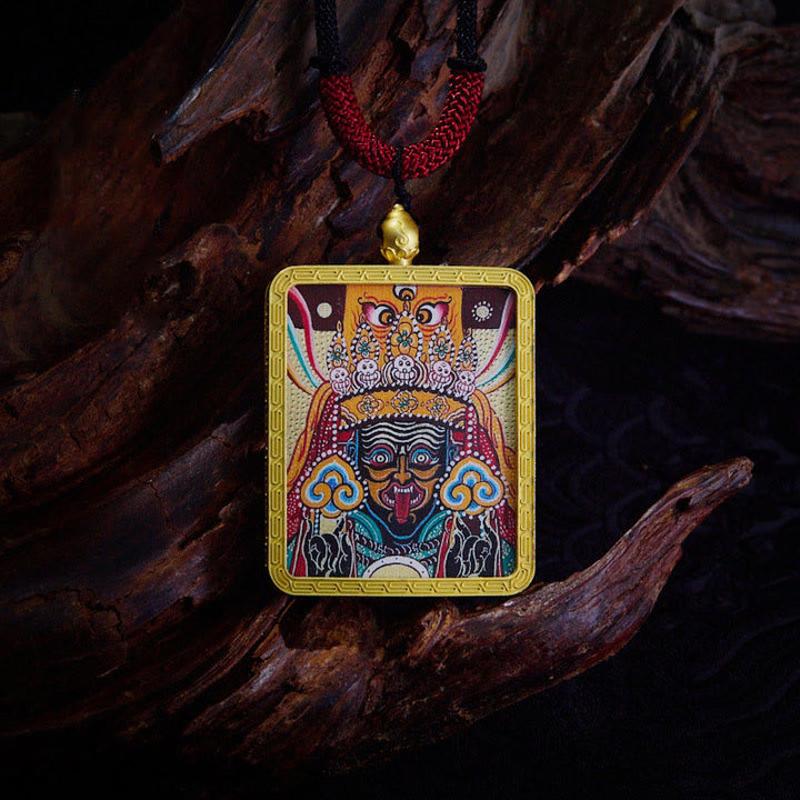 Buddha Stones, ciondolo con collana di Thangka dipinto a mano, ciondolo con zakiram tibetano, volpe a nove code, dio giallo della ricchezza - Zakiram Beige - image 20