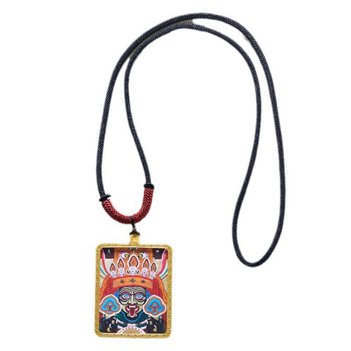 Buddha Stones, ciondolo con collana di Thangka dipinto a mano, ciondolo con zakiram tibetano, volpe a nove code, dio giallo della ricchezza - image 17