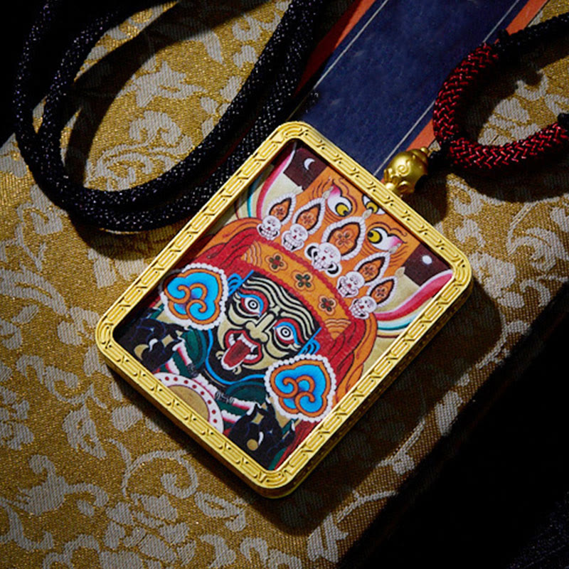 Buddha Stones, ciondolo con collana di Thangka dipinto a mano, ciondolo con zakiram tibetano, volpe a nove code, dio giallo della ricchezza - image 16