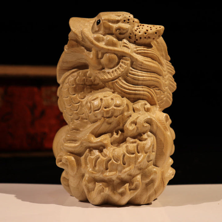 Buddha Stones Anno del serpente Zodiaco cinese Fu carattere Decorazione della statua della casa in legno di pesco - Drago - Altezza 11,5 cm - image 21