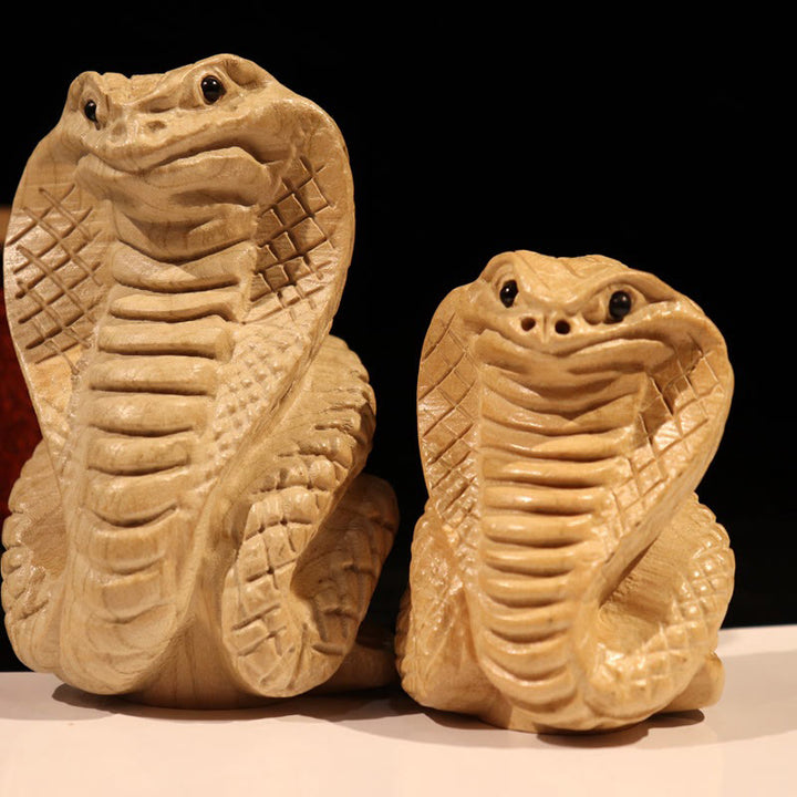 Buddha Stones Anno del serpente Zodiaco cinese Fu carattere Decorazione della statua della casa in legno di pesco - image 1