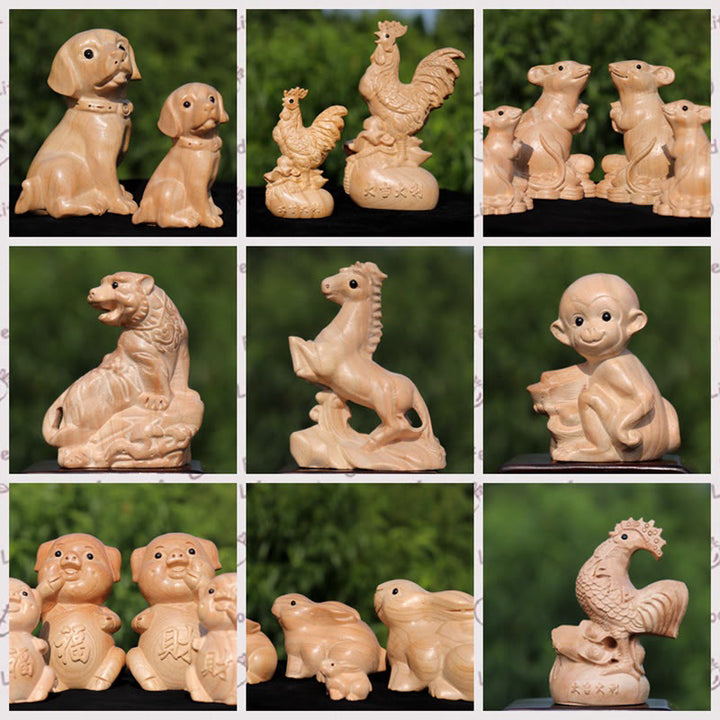 Buddha Stones Anno del serpente Zodiaco cinese Fu carattere Decorazione della statua della casa in legno di pesco - image 2