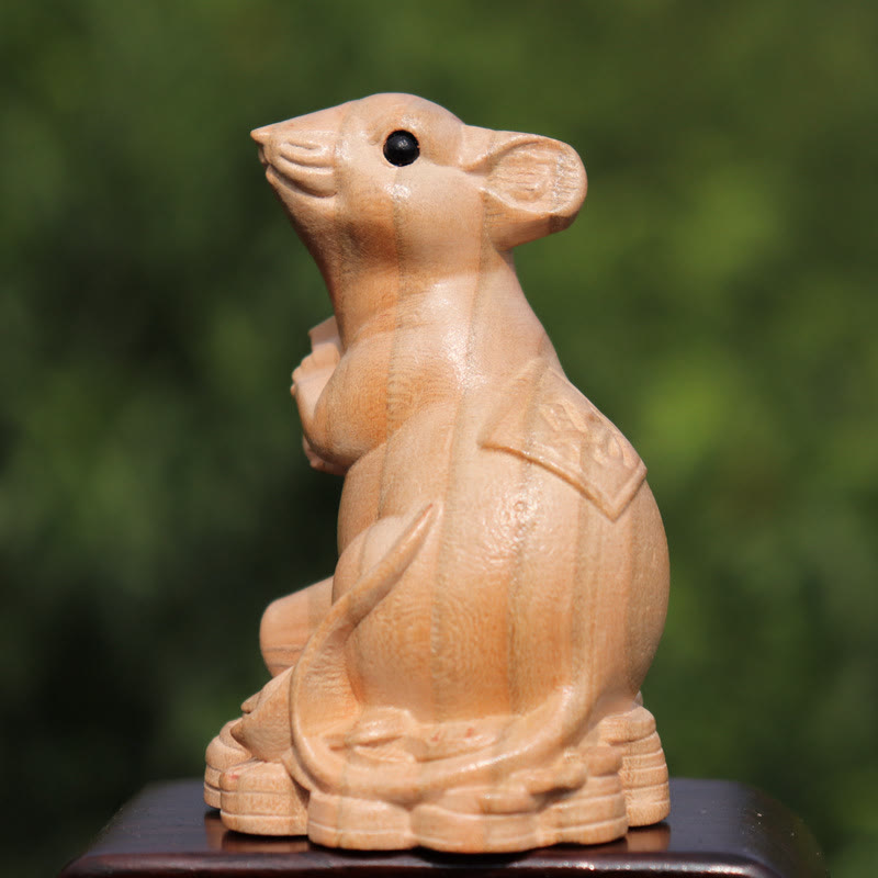 Buddha Stones Anno del serpente Zodiaco cinese Fu carattere Decorazione della statua della casa in legno di pesco - Ratto per la ricchezza - Altezza 11,5 cm - image 4