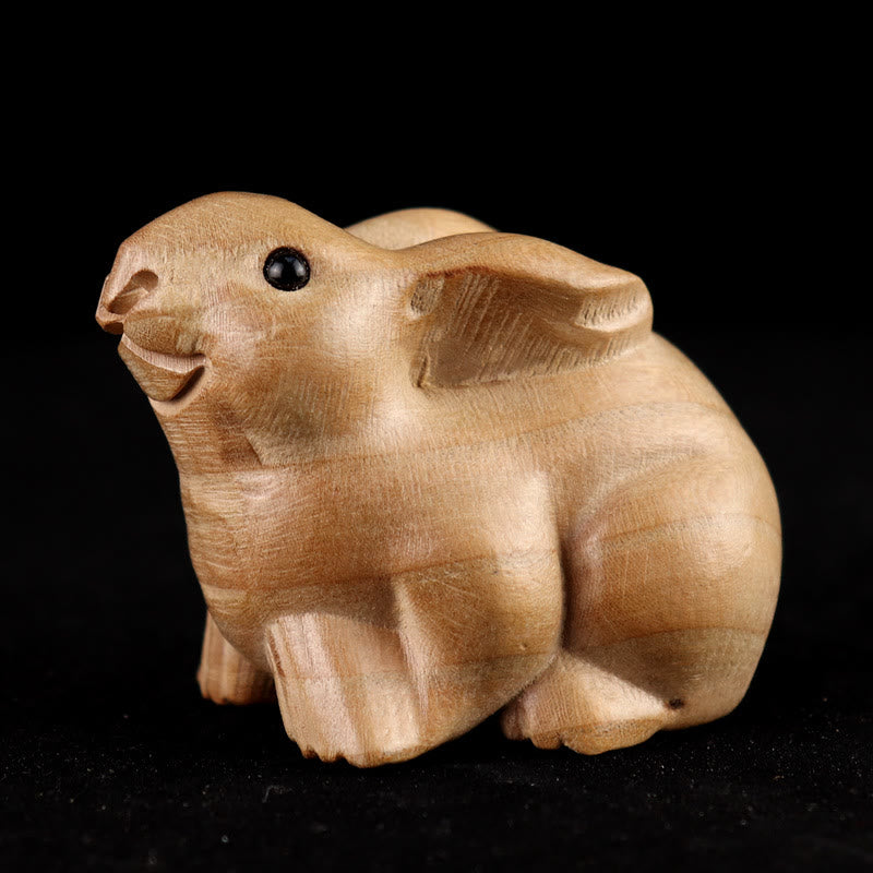 Buddha Stones Anno del serpente Zodiaco cinese Fu carattere Decorazione della statua della casa in legno di pesco - Coniglio - Altezza 11,5 cm - image 16