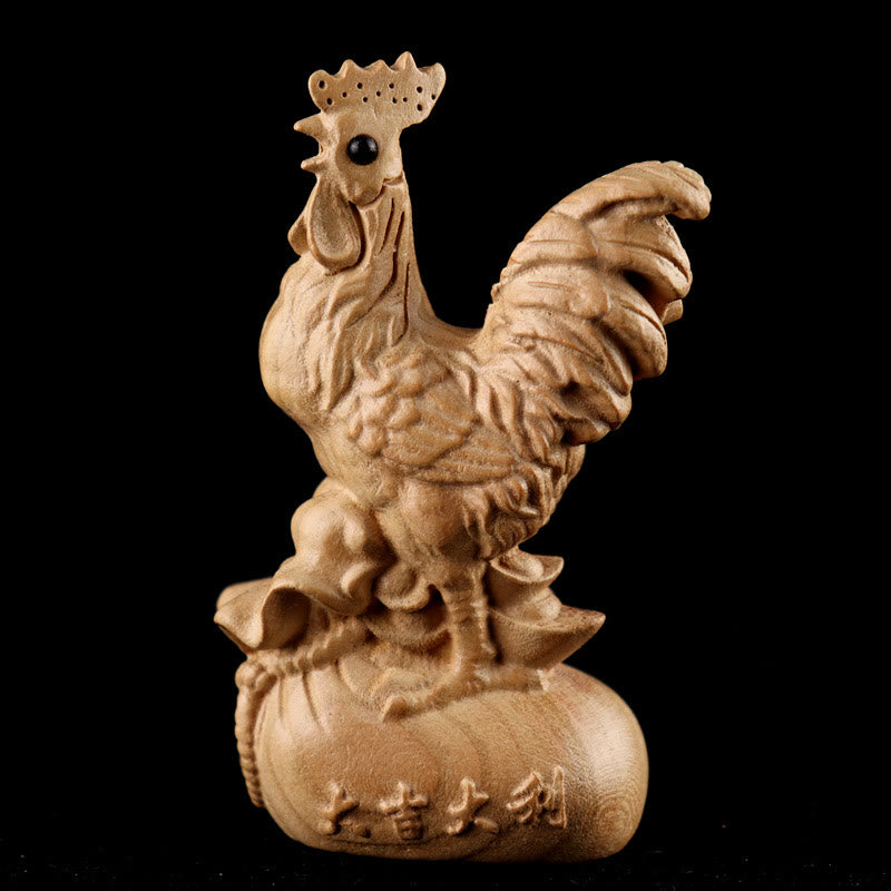 Buddha Stones Anno del serpente Zodiaco cinese Fu carattere Decorazione della statua della casa in legno di pesco - Gallo per buona fortuna - Altezza 11,5 cm - image 27