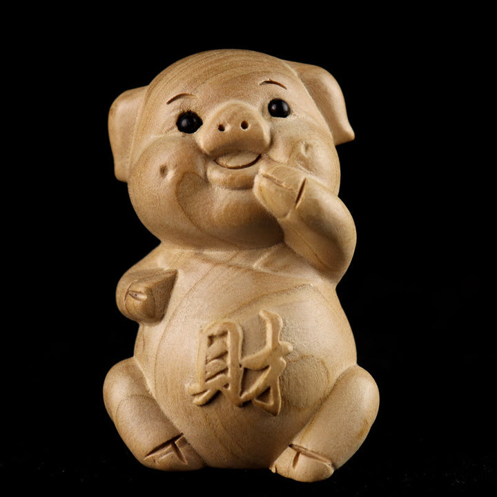 Buddha Stones Anno del serpente Zodiaco cinese Fu carattere Decorazione della statua della casa in legno di pesco - Maiale per la ricchezza - Altezza 11,5 cm - image 31