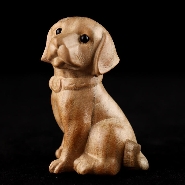 Buddha Stones Anno del serpente Zodiaco cinese Fu carattere Decorazione della statua della casa in legno di pesco - Cane - Altezza 11,5 cm - image 28