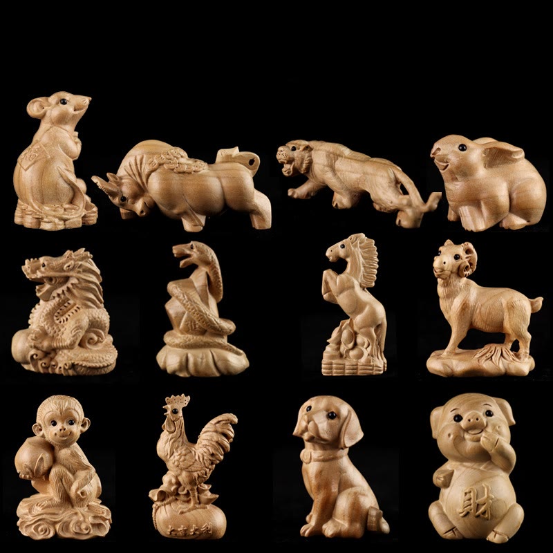 Buddha Stones Anno del serpente Zodiaco cinese Fu carattere Decorazione della statua della casa in legno di pesco - image 33